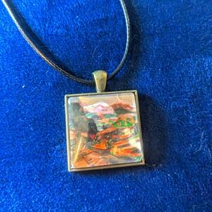 Cabochon square necklace landscape